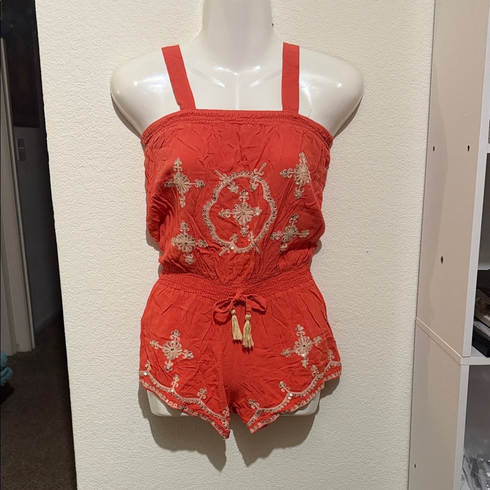 Coral Embroidered Kids Romper